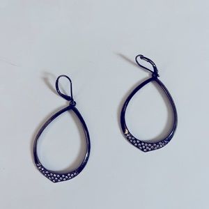 Gunmetal earrings teardrop shaped hoops